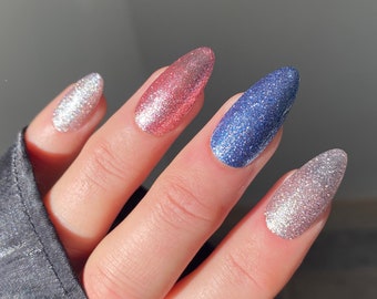 Mix and Match Glitter Custom Press On Nails | Pink False Nails | Blue Stick On Nails