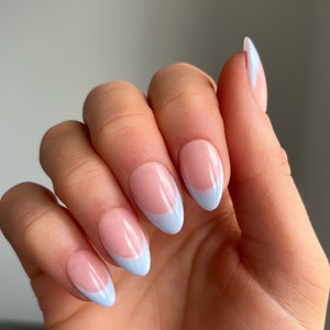 Baby Blue French Custom Press On Nails | Short False Nails | Luxury Stick On Nails
