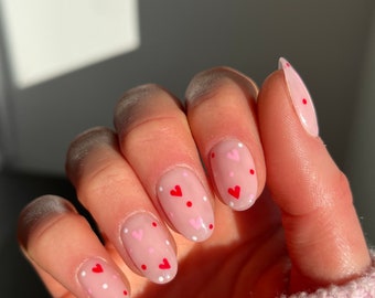 Confetti Hearts Custom Press On Nails | Valentines Fake Nails | Pink Nails