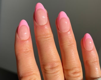 Pastel Pink French Custom Press On Nails | Spring Stick On Nails | Luxury False Nails