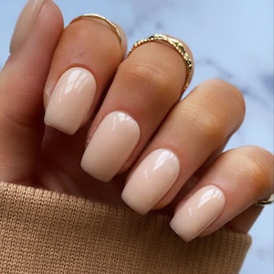 Milky Nude Builder Gel Custom Press On Nails Luxury False Nails BIAB Nude Short Stick On Nails image 1