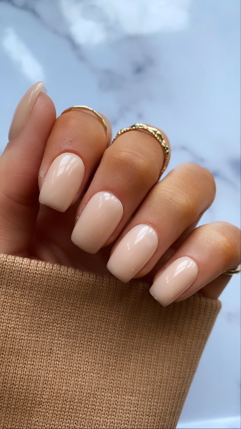 Milky Nude Builder Gel Custom Press On Nails Luxury False Nails BIAB Nude Short Stick On Nails image 1