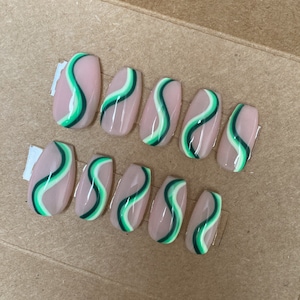 Green Rainbow Custom Press On Nails | Rainbow False Nails | Luxury Stick On Nails | Summer Fake Nails