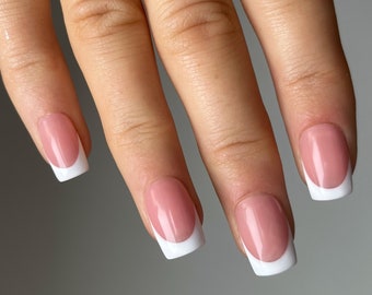 Classic French (dark base) Custom Press On Nails | Luxury False Nails | Pink Stick On Nails