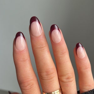 Burgundy French Custom Press On Nails | Autumn Stick On Nails | Fall Luxury False Nails