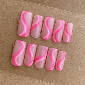 Coquette Preppy 3D Nails, Pink Press on Nails, Kawaii Nails 