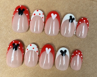 Disney Minnie Custom Press On Nails | False Nails | Mickey Mouse Glue On Nails