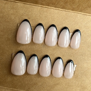Black Micro French Manicure Custom Press On Nails | Short False Nails | Black Tips Stick On Nails