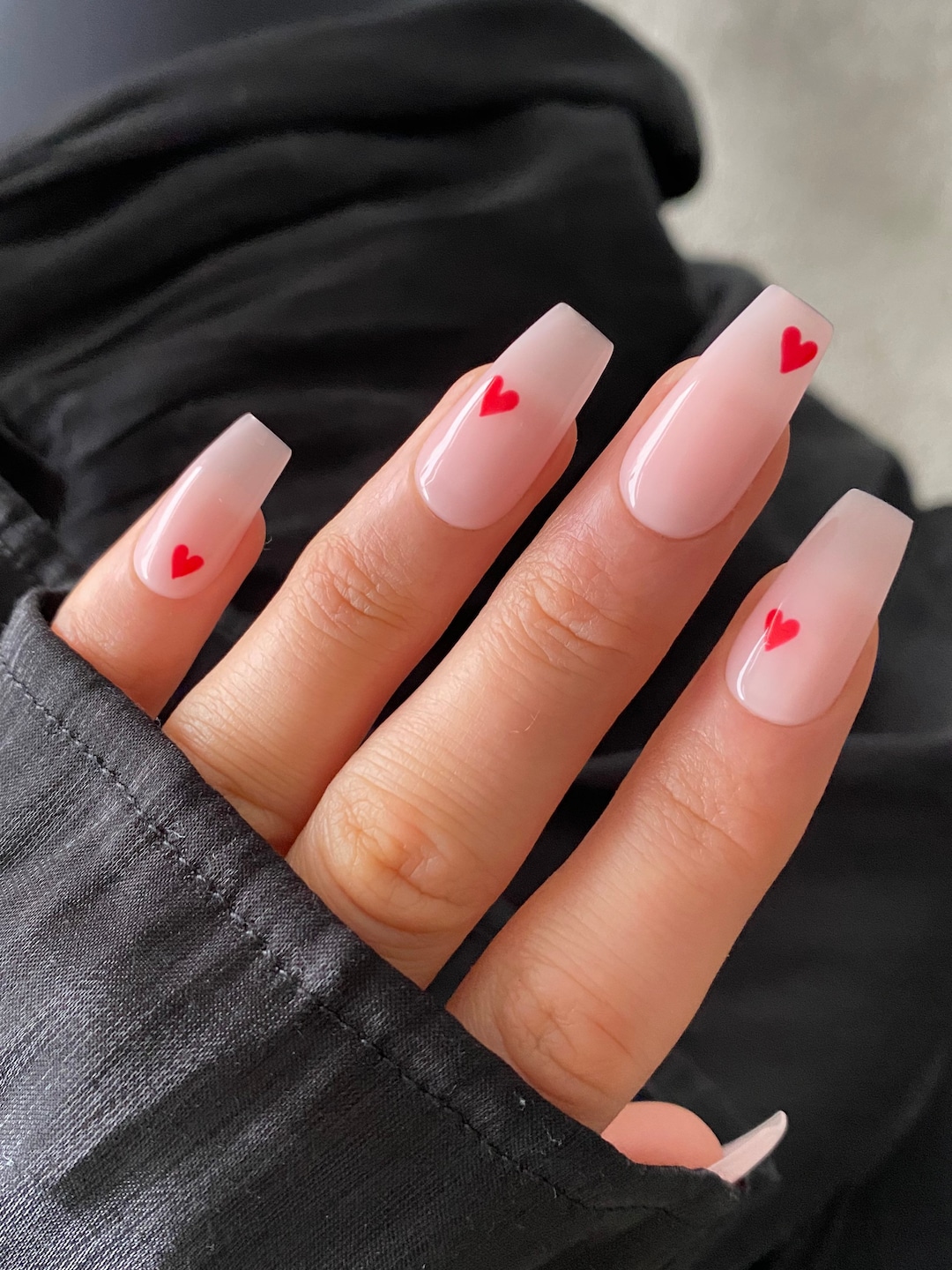 Red Hearts Custom Press on Nails Sheer Luxury False Nails Valentines