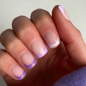 Purple Ombre French Custom Press On Nails | Extra Short False Nails | Lilac Stick On Nails