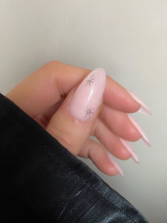 Silberne Sterne Custom Press On Nails Himmlischer Luxus Falsche  