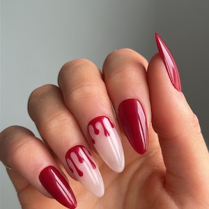 Blood Drip Cuff Custom Press On Nails | Luxury Glue On Nails | Halloween False Nails | Red Fale Nails