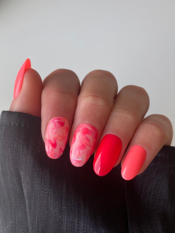 24pcs Long Square Coral Pink Plain Fake Nail Press On Nails False Nails  Glue On | eBay