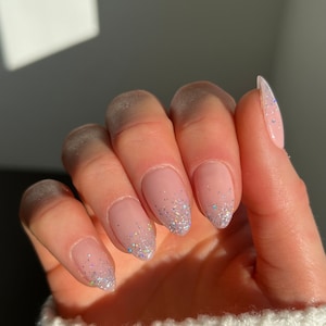 Chunky Glitter Ombre Custom Press On Nails | Silver False Nails | Stick On Nails