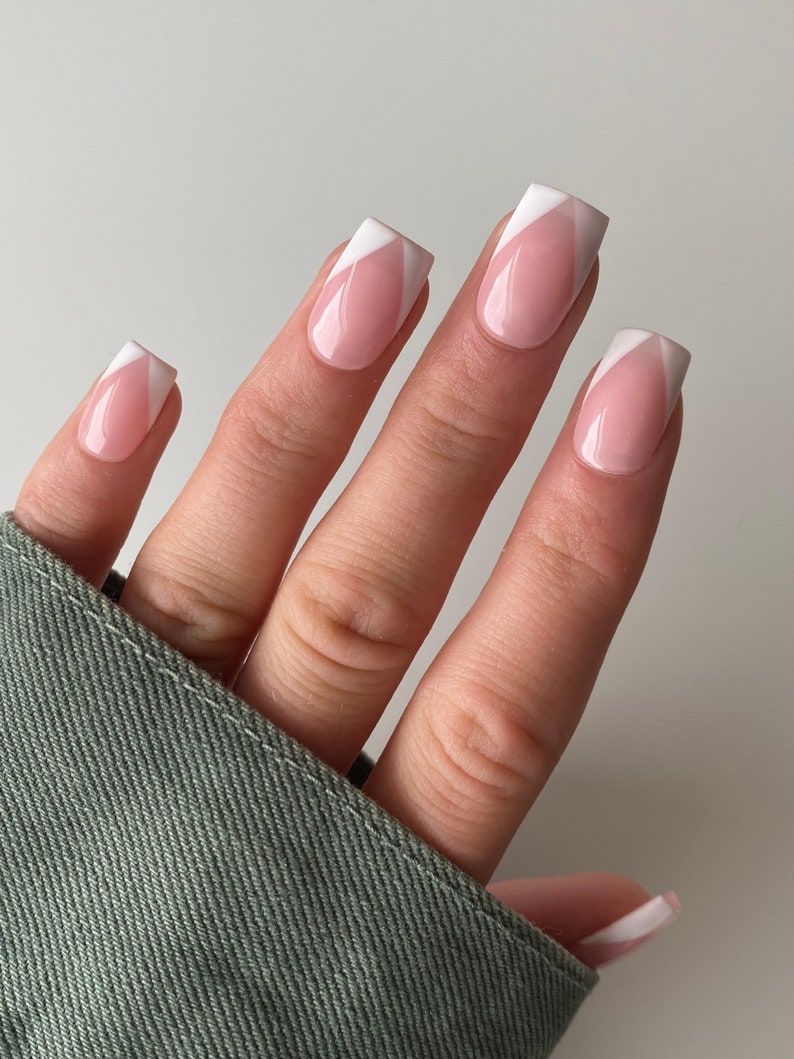 French Twist Custom Press On Nails Pink Sheer Luxury False Nails French Glue On Nails image 3