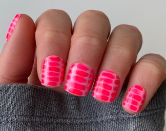 Pink Tie Dye Custom Press On Nails | Coral False Nails | Neon Fake Nails