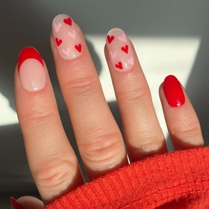 Valentines Hearts Custom Press On Nails Pink And Red False Nails Luxury Stick On Nails image 3