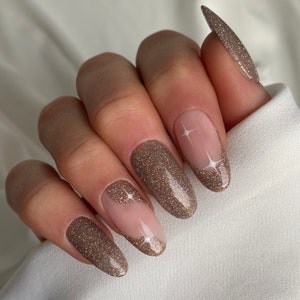 Reflective Sparkle Star Custom Press On Nails | Christmas Luxury False Nails | Celestial Glitter Glue On Nails
