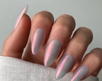 Pink Pearl Custom Press On Nails | Glazed Luxury False Nails | Pearlescent Pink Stick On Nails