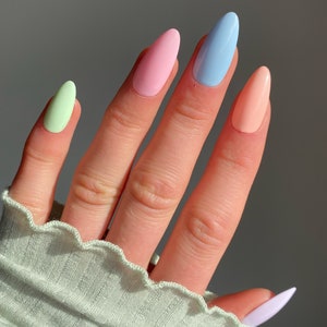 Pastel Mix And Match Custom Press On Nails | Easter Multicolour False Nails | Spring Stick On Nails