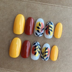 Pumpkin Spice Leaf Custom Press On Nails Autumn False Nails Fall Burnt Orange Stick On Nails image 2