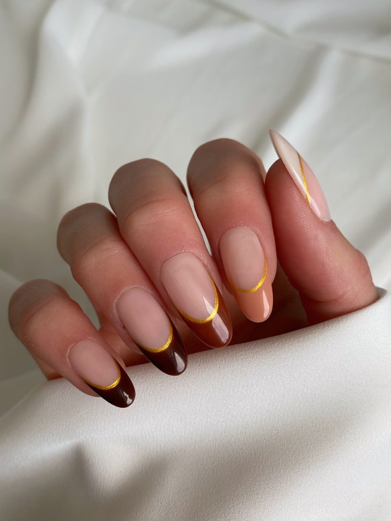 Gold Leaf Ombre Custom Press on Nails Gold Leaf False Nails Nude Stick on  Nails Wedding Nails 
