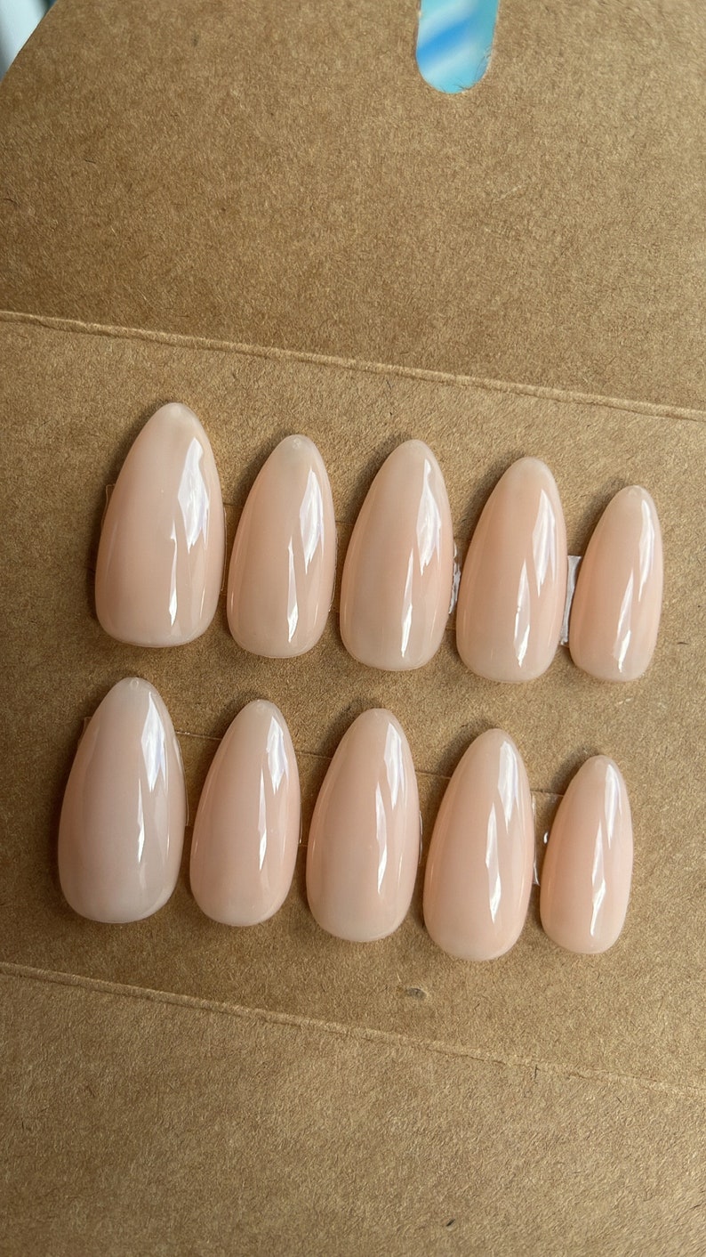 Milky Nude Builder Gel Custom Press On Nails Luxury False Nails BIAB Nude Short Stick On Nails image 2