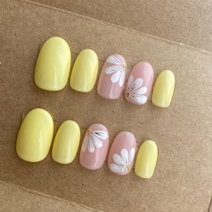 Yellow Daisy Custom Press On Nails Spring False Nails Flower Luxury Stick On Nails image 2