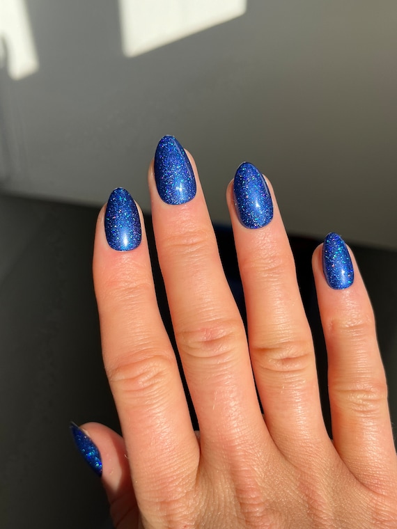 Bling Art Kunstnägel – Glitzer Blau, Mandel Stiletto Form, 24 Stück Inkl. Kleber – Perfekt Für DIY Naildesign