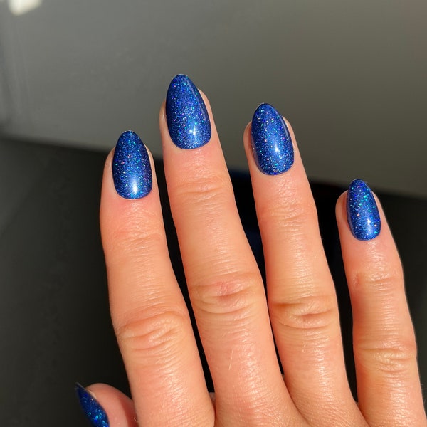 Blue Glitter Custom Press On Nails | Sparkle False Nails | Stick On Nails