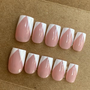 French Twist Custom Press On Nails Pink Sheer Luxury False Nails French Glue On Nails image 1