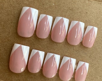 French Twist Custom Press On Nails | Pink Sheer Luxury False Nails | French Glue On Nails