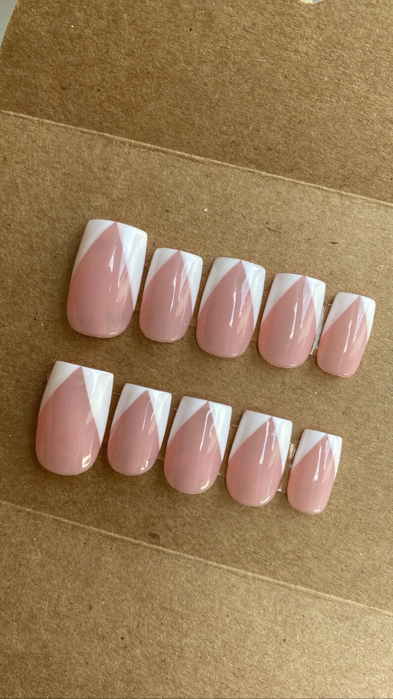 French Twist Custom Press On Nails Pink Sheer Luxury False Nails French Glue On Nails image 1