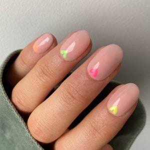 Neon Heart Custom Press On Nails Rainbow Luxury False Nails Pride Stick On Nails image 3