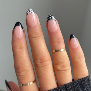 Spiderweb French Custom Press On Nails | Halloween False Nails | Black Luxury Glue On Nails