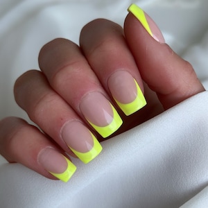 Lime French Custom Press On Nails | Summer False Nails | Square Stick On Nails | Neon Yellow Fake Nails