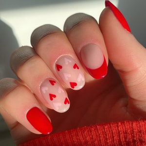 Valentines Hearts Custom Press On Nails Pink And Red False Nails Luxury Stick On Nails image 1