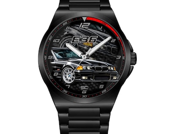 Custom Sports Car Watch Fan Art Black Steel Handmade Gift for Car Lovers Inspired by M3 E36 BMW M Sport