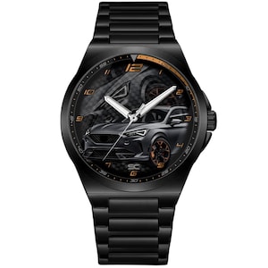 Reloj Deportivo Coche Personalizado Fan Art Acero Negro Hecho a Mano Regalo para Amantes Formentor VZ Cupra