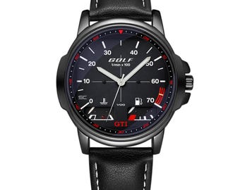 Reloj deportivo Volkswagen Golf GTI mk1 con tacómetro y caja de acero y correa de piel sintética, estilo Rally de los años 90.