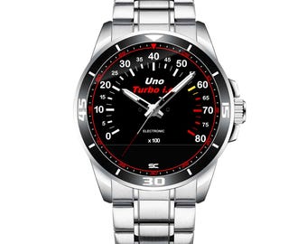 Fiat Uno Turbo i.e. mk1 Sports Car Rev Counter Wristwatch with Silver Steel Case and Strap, 1980s/1990s Sport Abarth
