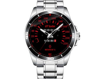 Renault Super 5 GT Turbo Sports Car Speedometer Wristwatch Silver Steel Case and Strap 1980s 90s Sport