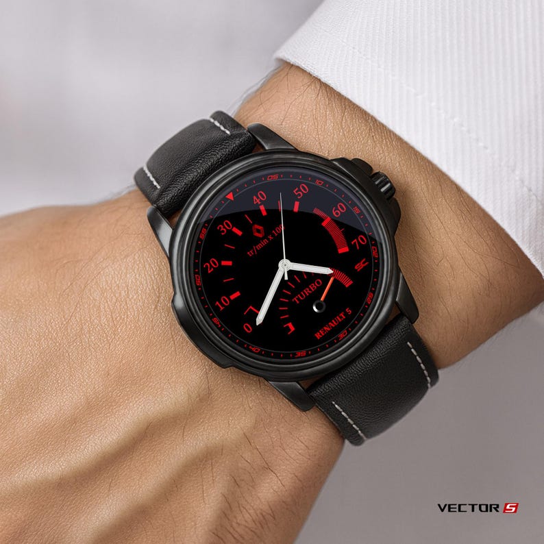 Reloj de pulsera analógico con cuentarrevoluciones y diseño de Renault Sport Super 5 GT Turbo, deportivo, años 90, caja de acero imagen 5