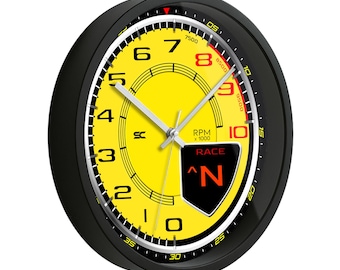 30cm Silent Quartz Wall Clock with Rev Counter Inspired by the 488 Vintage Sport Scuderia