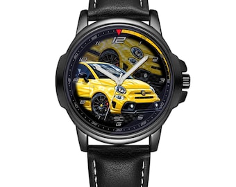 Zwart Abarth Sport Racing Quartz horloge met fanart-design en bandje van synthetisch leer 500 595 695