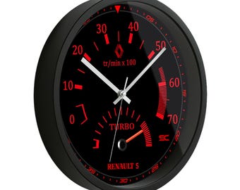 30cm Silent Quartz Wall Clock with Tachometer Inspired by the Renault Super 5 GT Turbo Vintage Sport
