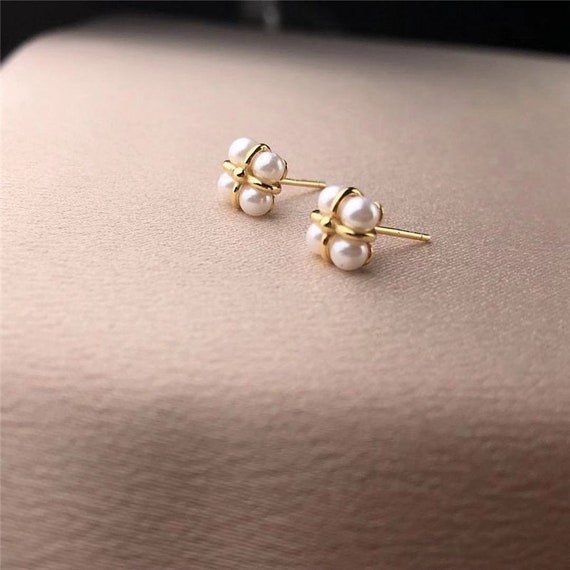 Dainty Pearl Stud Earrings Handmade Jewelry Sterling | Etsy