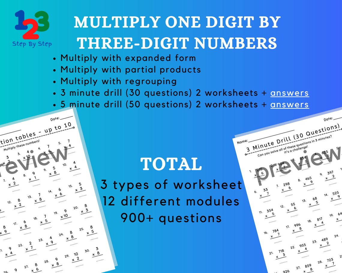 36 Pages Step By Step Multiplication Math Learning Printable Etsy UK 36 pages step by step multiplication math learning printable etsy uk