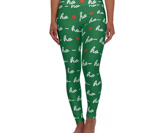 Ho Ho Ho in Green High Waisted Leggings | Christmas Leggings