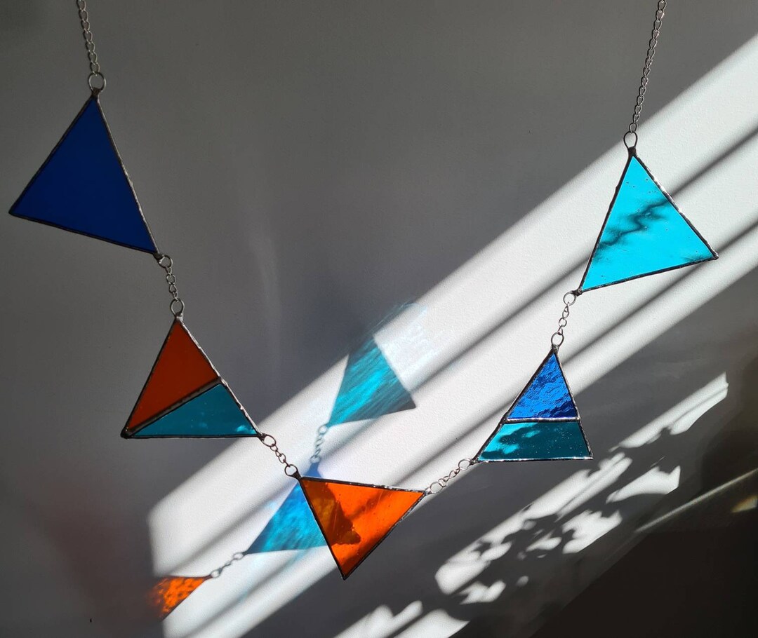 Stained Glass Bunting, Suncatcher, Wall Hanging, Recycled Glass, Flag